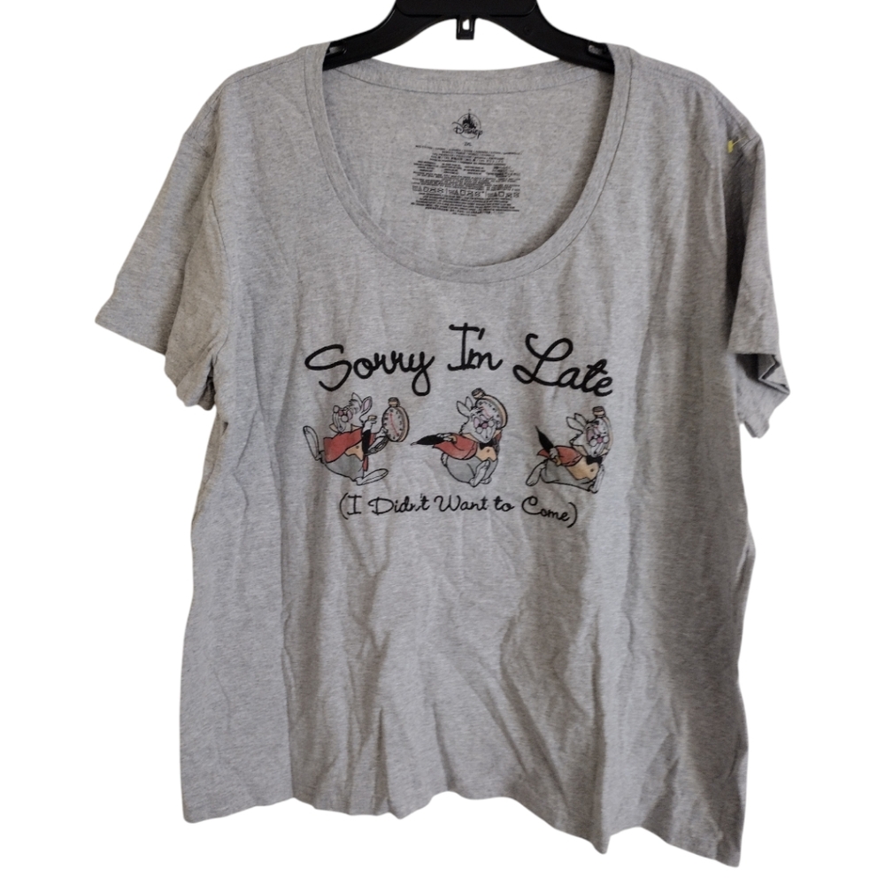 Disney Alice in Wonderland The White Rabbit I'm late Grey T-shirt size 2XL